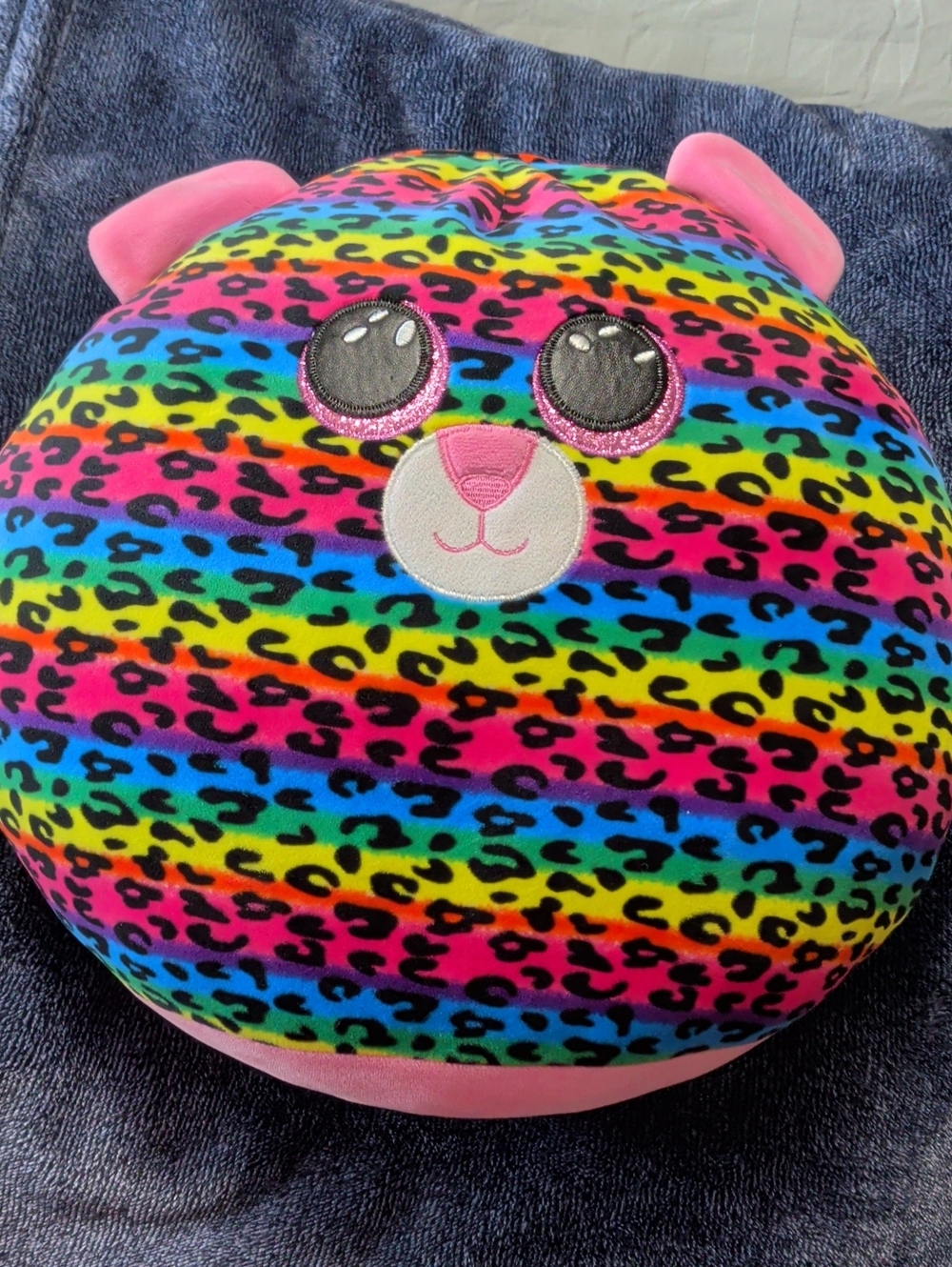Ty "Dotty" Rainbow Leopard Cat Pillow – Pink Accents
